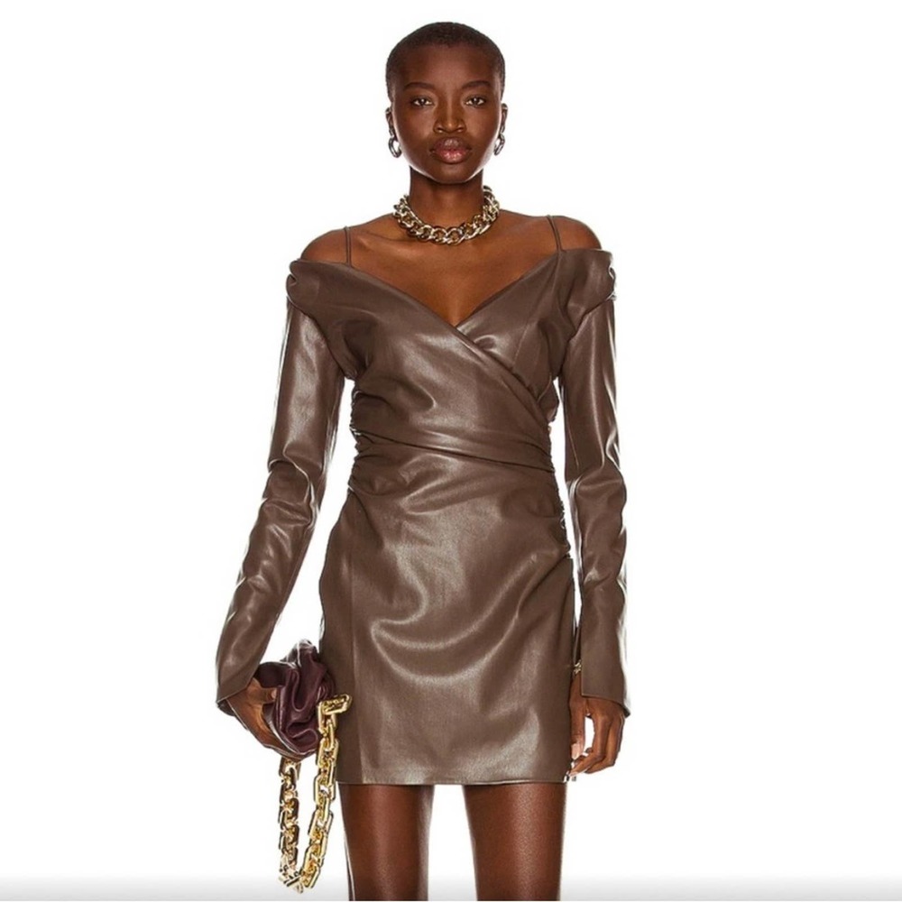 Nanushka Dress Moha Off The Shoulder Brown XS